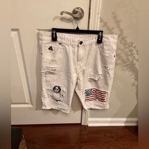 DNM Collection White Distressed Men Shorts with Patches Size 40